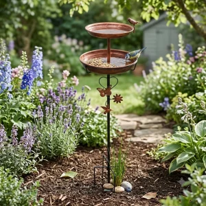 Double-Layer Outdoor Freestanding Birdbaths Bowl Bird Bath Stand for Garden Decorative Metal Bird Feeder Water Basin