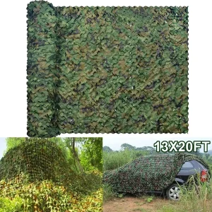 13x20Ft Green Camouflage Netting Army Camo Outdoor Sunshade Mesh Woodland Camping Hunting Cover Shade Sun Shelter for Camping