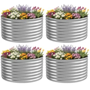 4 Pack 2x2FT Round Raised Beds for Gardening Corrugated Galvanized Steel Raised Garden Bed Outdoor Metal Above Ground Garden Be