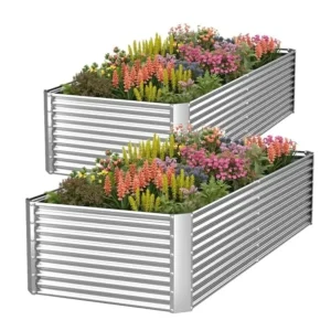 2 Pack Tall 8x3FT Corrugated Galvanized Steel Raised Garden Bed Outdoor Metal Above Ground Garden Bed for Vegetables and Flower