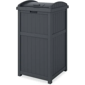 Suncast 30 Gallon Outdoor Trash Hideaway Resin Refuse Container Lid Cyberspace Concealed Waste Storage Patio Backyard Garden