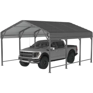 10×15 FT Heavy Duty Galvanized Metal Carport with Reinforced Base, Outdoor Car Shelter for Vehicles, Boats & Trucks, Customized