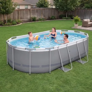 14ft x 8ft2in x 39.5in Oval Metal Frame Above Ground Swimming Pool,530 GPH Pump & Ladder & Puncture Resistant Liner, Custom