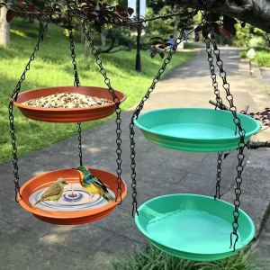 Outdoor Hanging Bird Bathtub Double-layer Bird Feeder Dish Iron Double-Zone Hummingbird Feeder Bowl For Lawn Porch Garden